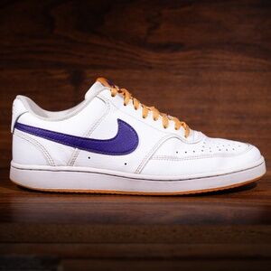Nike Court Vision Mens Size 8 White Purple Gold Lakers Shoes Low Top Sneakers